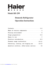 Haier HF-299 Operation Instructions Manual