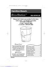 Hamilton Beach 47211 - BrewStation Coffeemaker Use & Care Manual