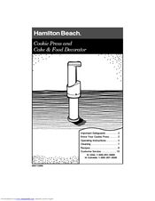 Hamilton Beach Cookie Press and Cake & Food Decorator Operating Instructions Manual