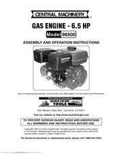 Central Machinery 96500 Assembly And Operation Instructions Manual
