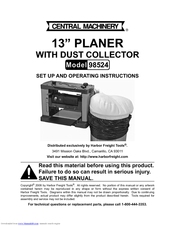 Central Machinery CENTRAL MACHINERY 98524 Set Up And Operating Instructions Manual