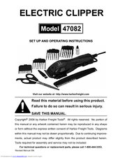 Harbor Freight Tools 47082 Set Up And Operating Instructions Manual