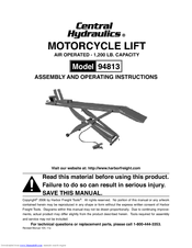 Central Hydraulics MOTORCYCLE LIFT 94813 Assembly And Operating Instructions Manual