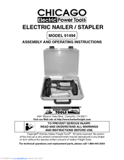 Chicago Electric 91494 Assembly And Operating Instructions Manual