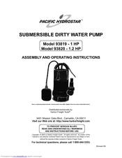 Pacific Hydrostar SUBMERSIBLE DIRTY WATER PUMP 93819 Assembly And Operating Instructions Manual