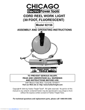 Chicago Electric 92156 Assembly And Operating Instructions Manual