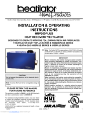 Hearth and Home Technologies Heat Recovery Ventilator HRV200PLUS Installation And Operating Instructions Manual