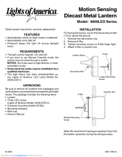 Lights of America Motion Sensing Diecast Metal Lantern 9600LED series Owner's Manual