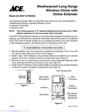 Ace Weatherproof Long Range Wireless Chime with Chime Extender AC-6507 Owner's Manual