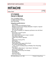 Hitachi VT-FX602S Owner's Manual