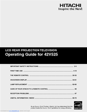 Hitachi 42V525 - LCD Projection TV Operating Manual