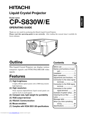 Hitachi CP-S830W Operating Manual