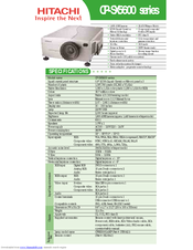 Hitachi CP-SX5500 Specification Sheet