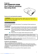 Hitachi CP-X306 User Manual – Operating Manual
