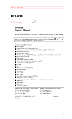 Hitachi 19VR11B Owner's Manual