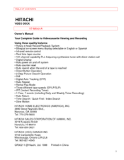 Hitachi VT-MX431A Owner's Manual
