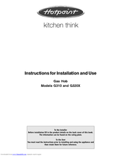 Hotpoint G320X Instructions For Installation And Use Manual