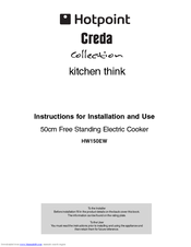 Hotpoint HW150EW Instructions For Installation And Use Manual