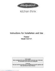 Hotpoint HUZ121 Instructions For Installation And Use Manual