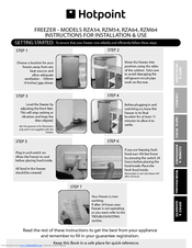 Hotpoint RZA54 Instructions For Installation And Use Manual