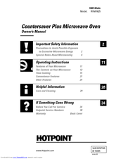 Hotpoint Countersaver Plus RVM1625 Owner's Manual