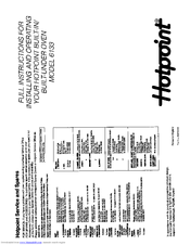 Hotpoint 6133 Installation And Operating Instrictions
