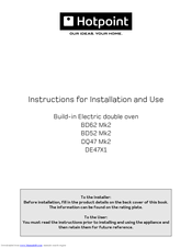 Hotpoint DE47X1 Instructions For Installation And Use Manual