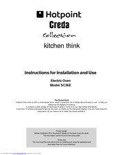 Hotpoint SC36E Instructions For Installation And Use Manual