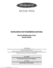 Hotpoint SC88X Instructions For Installation And Use Manual
