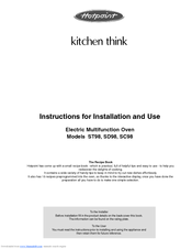 Hotpoint SD98 Instructions For Installation And Use Manual