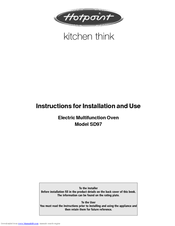 Hotpoint SD97 Instructions For Installation And Use Manual