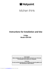 Hotpoint HDR190I Instructions For Installation And Use Manual