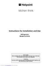 Hotpoint HL161AI Instructions For Installation And Use Manual