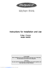 Hotpoint HM450 Instructions For Installation And Use Manual