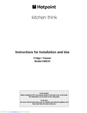 Hotpoint HME35 Instructions For Installation And Use Manual