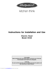Hotpoint HC9X Instructions For Installation And Use Manual