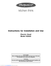 Hotpoint HD90X Instructions For Installation And Use Manual