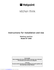 Hotpoint ET 1400 Instructions For Installation And Use Manual