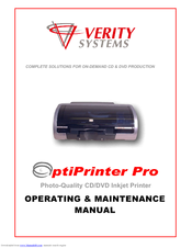 Verity Systems OptiPrinter PRO Operating & Maintenance Manual