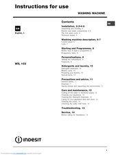 Indesit WIL 103 Instructions For Use Manual