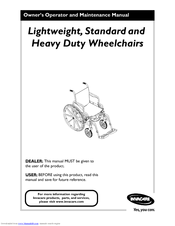 Invacare Standard and Heavy Duty Wheelchairs Operation And Maintenance Manual