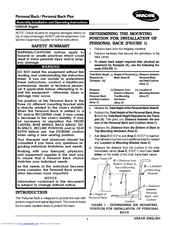 Invacare Personal Back Installation And Operating Instructions Manual