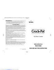Crock-Pot SCV703W-CN 7QT SLOW COOKER Owner's Manual