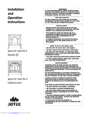 Jøtul GF 100 DV II Nordic QT Installation And Operation Instructions Manual