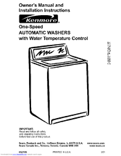 Kenmore Washer Owner's Manual And Installation Instructions