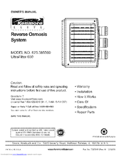 Kenmore E L I T REVERSE OSMOSIS SYSTEM 625.38556 Owner's Manual