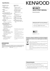 Kenwood M1GC7 Quick Start Manual