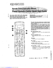 Kenwood Preset Remote Control Quick Start Manual