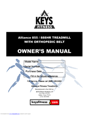 Keys Fitness Alliance Fitness Treadmills Alliance 855 Owner's Manual