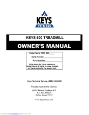 Keys Fitness Treadmill KEYS800 Owner's Manual